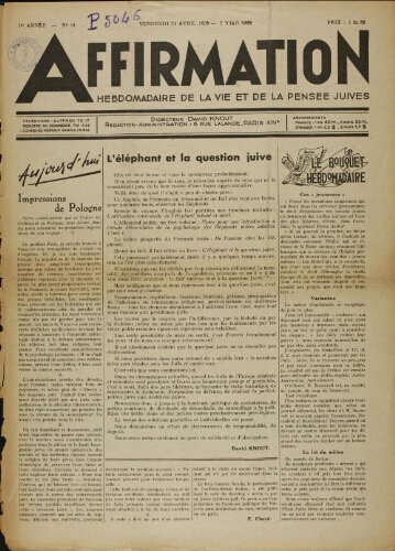 Affirmation. Vol. 01 N°14 (21 avr. 1939)